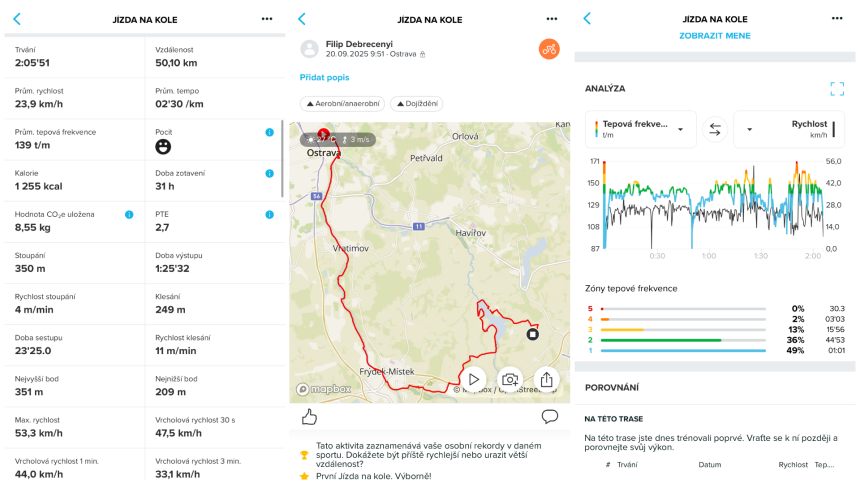 screenshot z aplikace Suunto