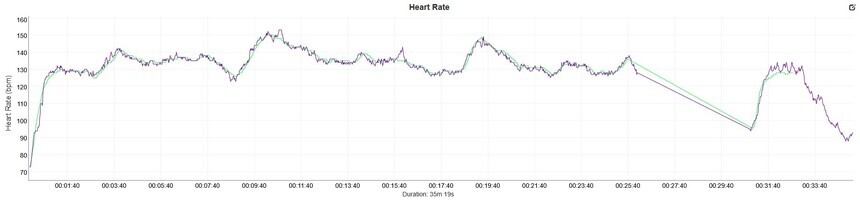 Zielony – Polar Verity Sense (czujnik naramienny), fioletowy – Suunto Run | Źródło: Analyzer DC Rainmaker