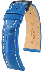 Skórzany pasek Hirsch Capitano L 04807085-5, niebieski, skóra aligatora, długość L, Quick Release