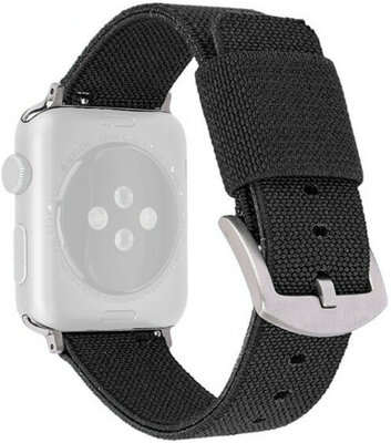 Pasek do Apple Watch, nylonowy, czarny, srebrna klamra (koperty 42/44/45mm)