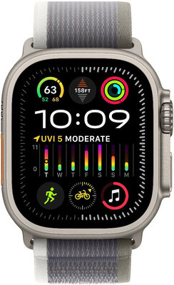 Apple Watch Ultra 2 GPS + Cellular, 49mm Titanium Case / Green/Grey Trail Loop-S/M