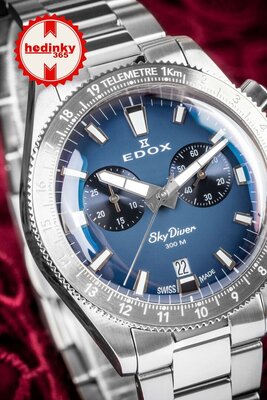 Edox SkyDiver Chronograph Quartz 10116-3-buidn Limited Edition 1000pcs ( + pasek zamienny )