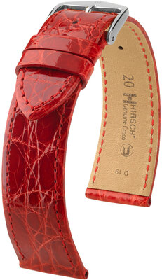 Skórzany pasek Hirsch Genuine Croco 18900820-2, czerwony, skóra krokodyla, Quick Release
