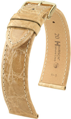 Skórzany pasek Hirsch Genuine Croco 18900890-7, beżowy, skóra krokodyla, Quick Release