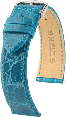 Skórzany pasek Hirsch Genuine Croco L 18920883-2, niebieski, skóra krokodyla, długość L, Quick Release