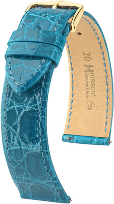 Skórzany pasek Hirsch Genuine Croco L 18920883-7, niebieski, skóra krokodyla, długość L, Quick Release