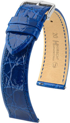 Skórzany pasek Hirsch Genuine Croco L 18920885-2, niebieski, skóra krokodyla, długość L, Quick Release