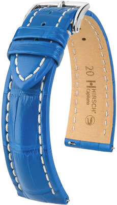 Skórzany pasek Hirsch Capitano L 04807085-2, niebieski, skóra aligatora, długość L, Quick Release