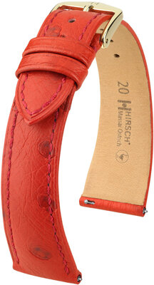 Pasek skórzany Hirsch Massai Ostrich L 04362020-7, czerwony, skóra strusia, długość L, Quick Release
