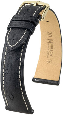 Skórzany pasek Hirsch Massai Ostrich L 04362051-7, czarny, skóra strusia, długość L, Quick Release