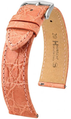 Skórzany pasek Hirsch Genuine Croco 01808122-2, różowy, skóra krokodyla, Quick Release