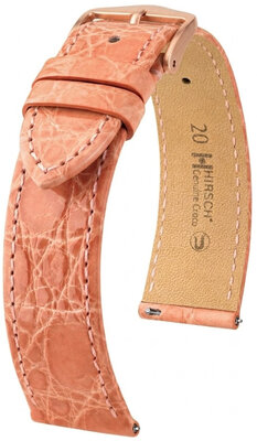 Skórzany pasek Hirsch Genuine Croco 01808122-7, różowy, skóra krokodyla, Quick Release