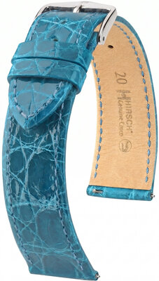 Skórzany pasek Hirsch Genuine Croco 01808183-2, niebieski, skóra krokodyla, Quick Release